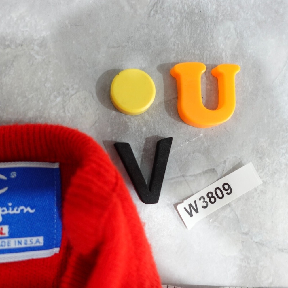 VINTAGE Champion Sweater Small Red Knit V Neck Adult Apple Washington 80s USA - Picture 11 of 11